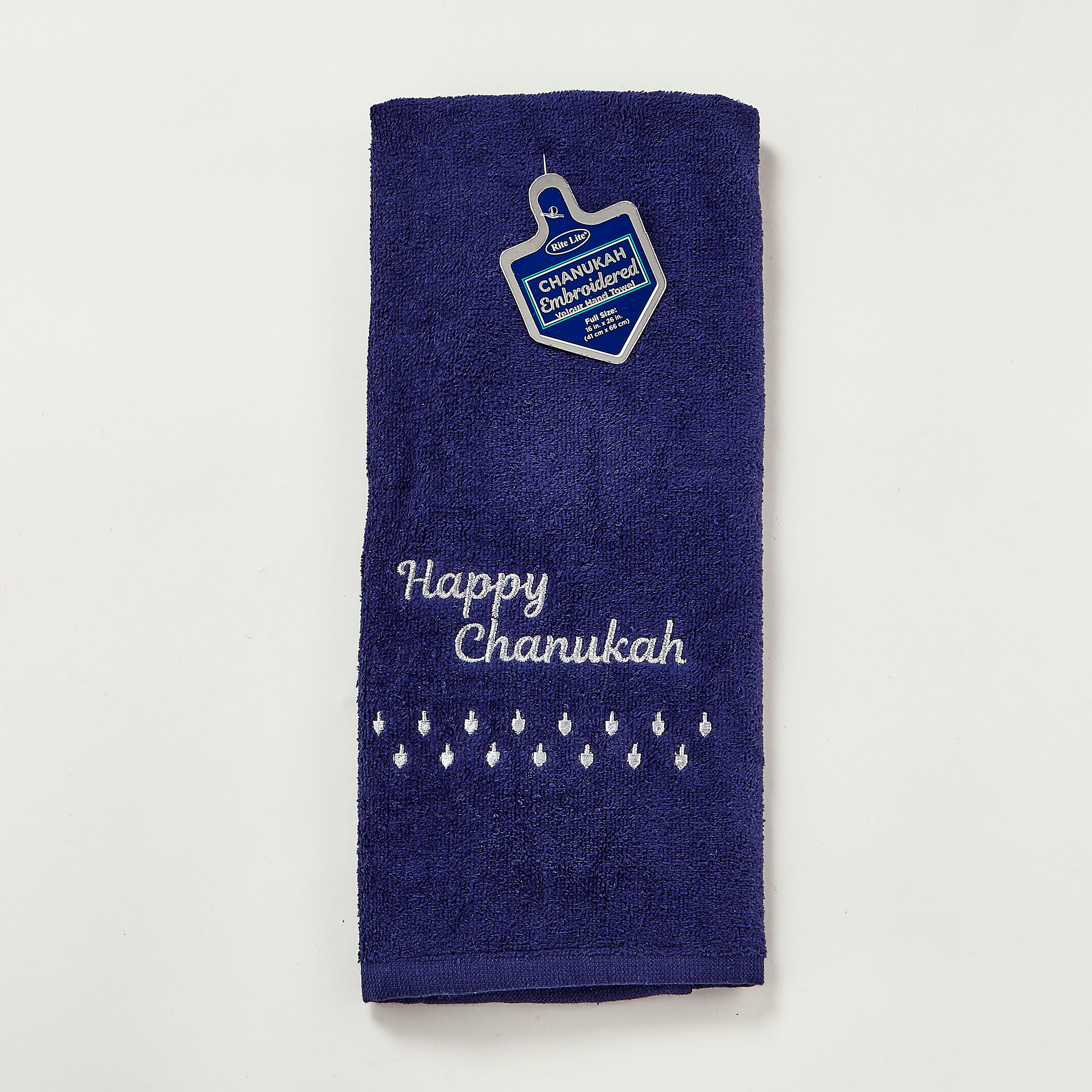 CHANUKAH HAND TOWEL,SILVER EMBR. NAVY COTTON VELOUR,16x26,TAG