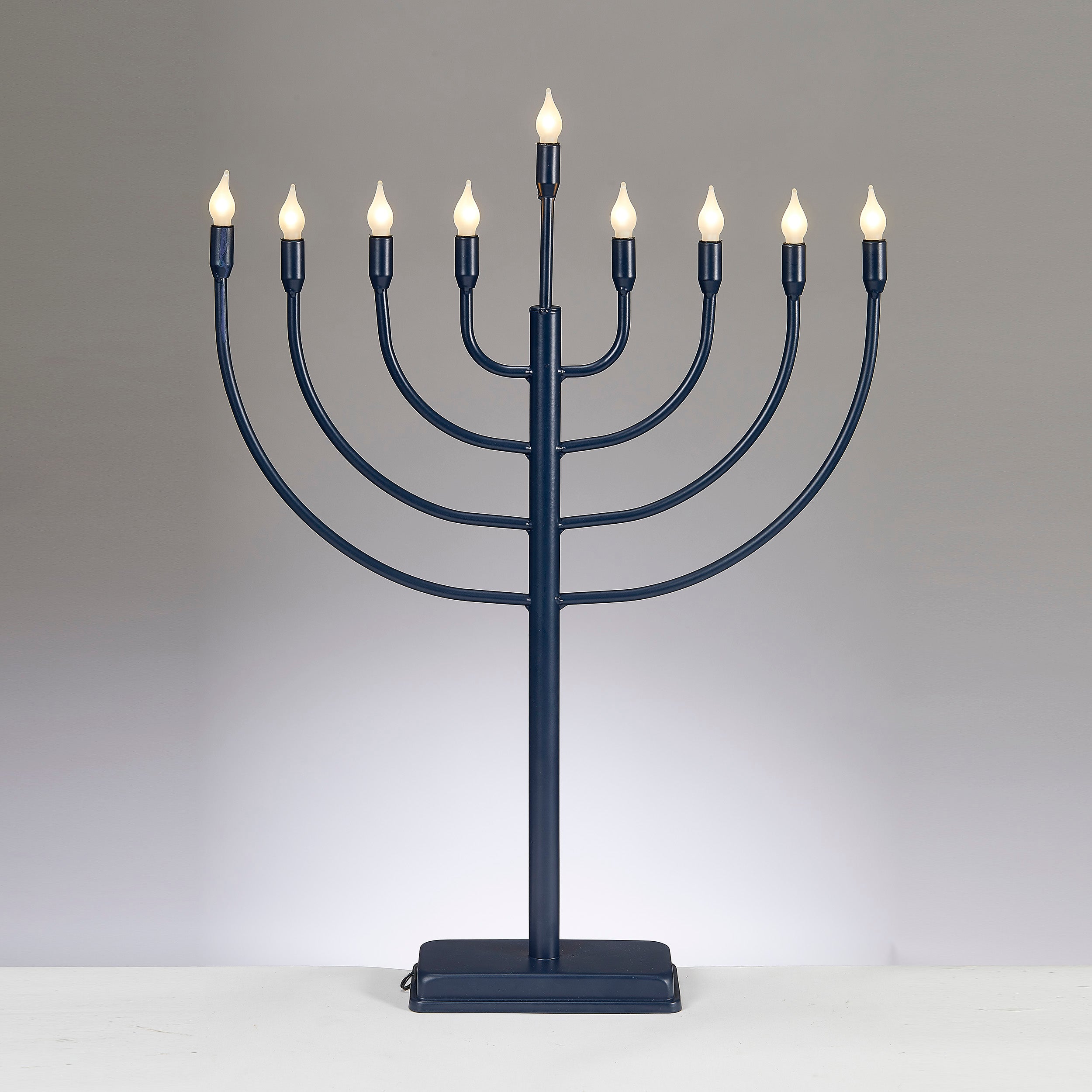 LED MENORAH, LARGE METAL, TRADITIONAL, NAVY, 24"H, COLOR BOX