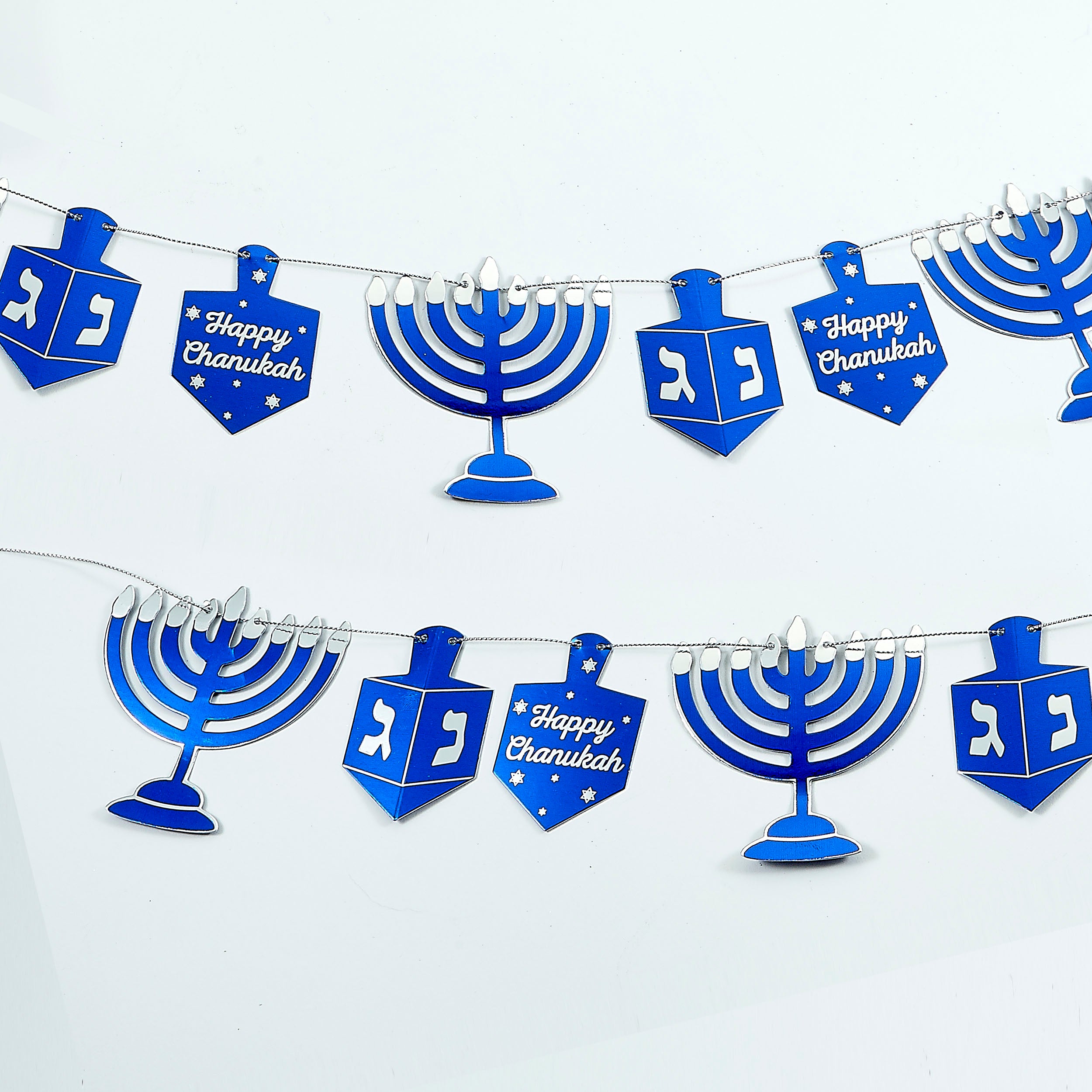CHANUKAH DECOR GARLAND, BLUE & SILVER FOIL, 9', CARDED