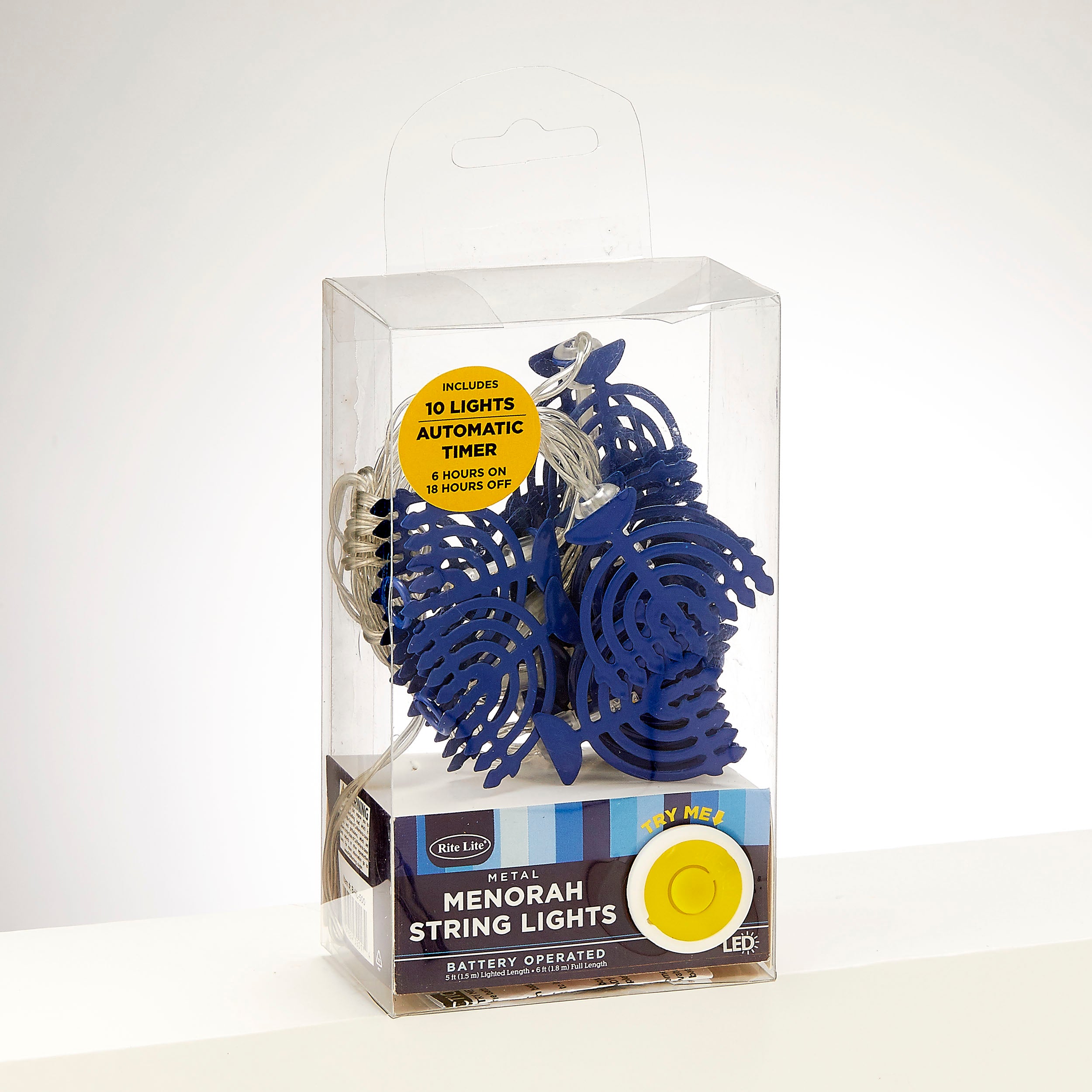 MENORAHS LED LIGHT STRING, BLUE METAL,10PCS,BATT OP,6',GFT