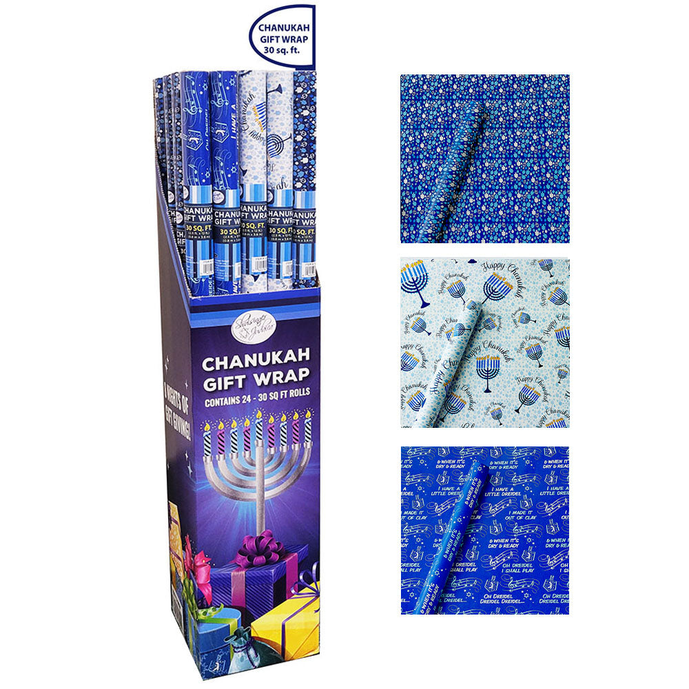 CHANUKAH GIFT WRAP, 3 ASST. STYLES, 30 SQ. FT. ROLL